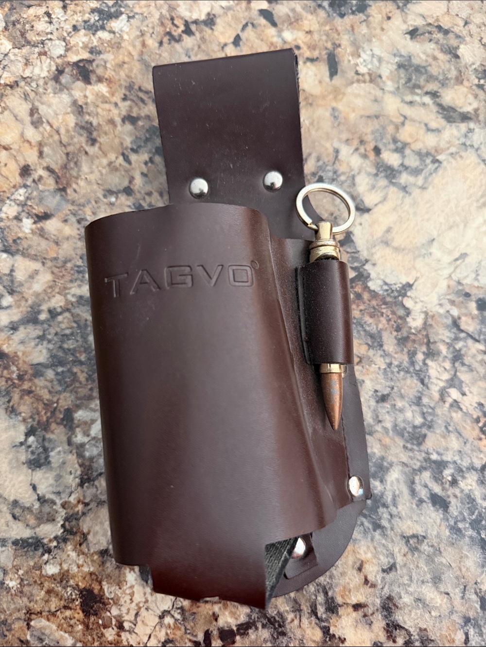 Tag Brown Leather Belt Pouch with Bullet Keyring Accent